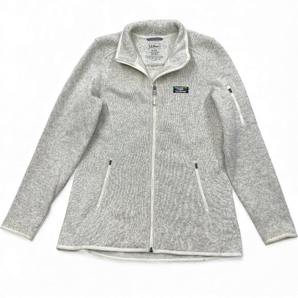 L.L.Bean Women's Medium Sweater Fleece Full Zip Jacket Oatmeal Off White - Picture 1 of 10